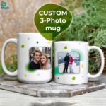 Custom 3-Photo Color Shapes Ceramic Mug Valentines Day (11oz, 15oz)