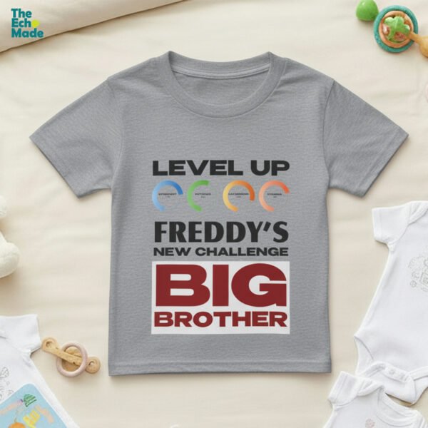 Personalized Level Up Big Brother kids t-shirt in gray