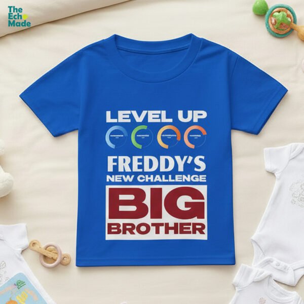 Personalized Level Up Big Brother kids t-shirt in royal blue