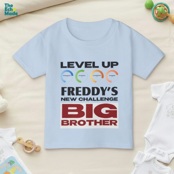 Personalized Level Up Big Brother kids t-shirt in light blue