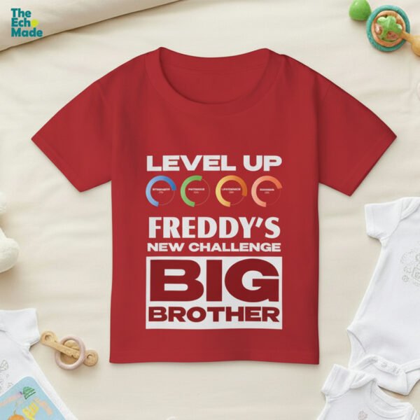 Personalized Level Up Big Brother kids t-shirt in red