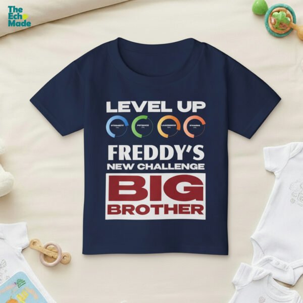 Personalized Level Up Big Brother kids t-shirt in navy blue