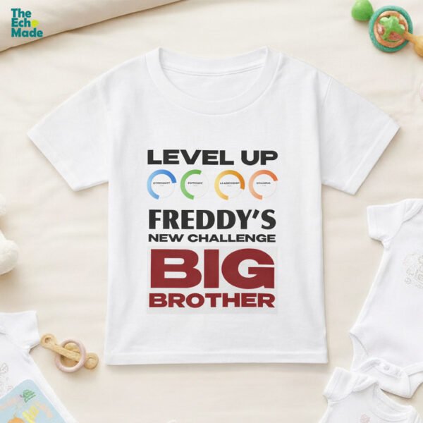 Personalized Level Up Big Brother kids t-shirt in white